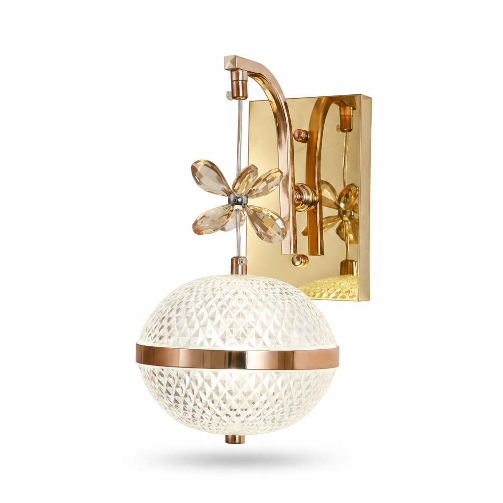 WL-0047 gold crystal flower wall bracket light - white background render