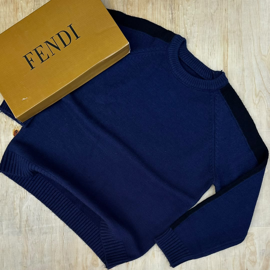 Original photo of navy crew-neck knit sweater