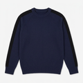 Navy crew-neck knit sweater on white background