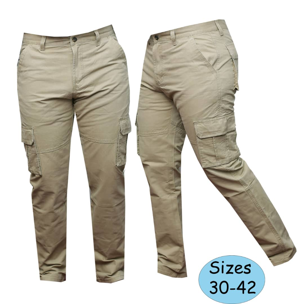 Original khaki cargo pants photo showing sizes 30–42