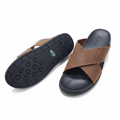 Clarks Cross-Strap Leather Slides Tan Brown - White Background