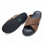 Clarks Cross-Strap Leather Slides Tan Brown - White Background