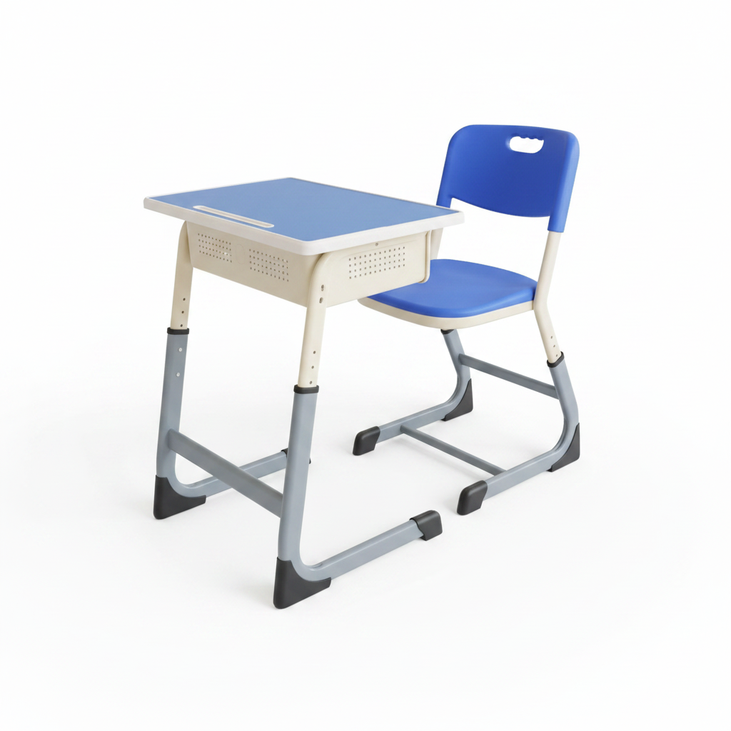 Student desk and chair set on white background