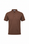Everyday full length brown polo shirt white background