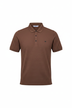 Everyday full length brown polo shirt white background