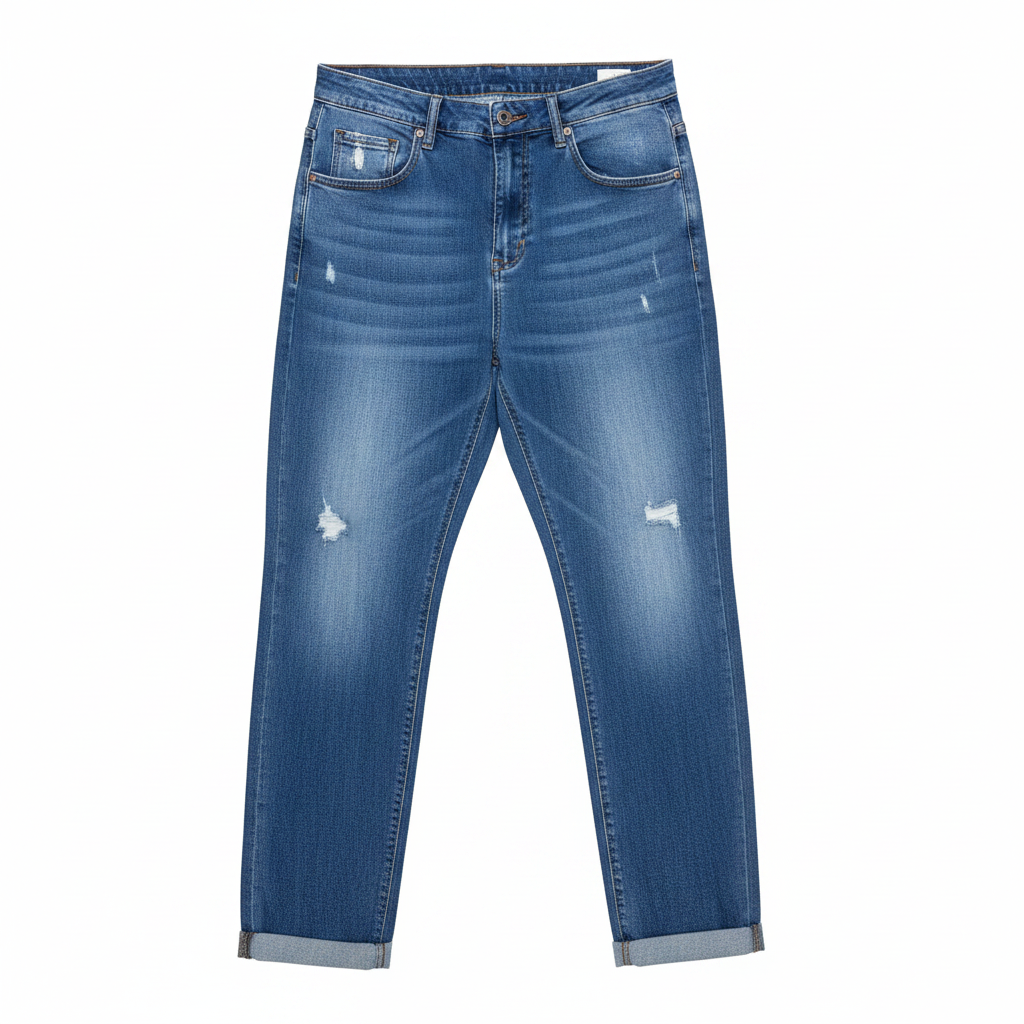 Blue Distressed Denim Jeans - White Background