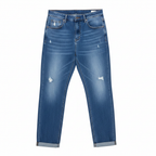 Blue Distressed Denim Jeans - White Background