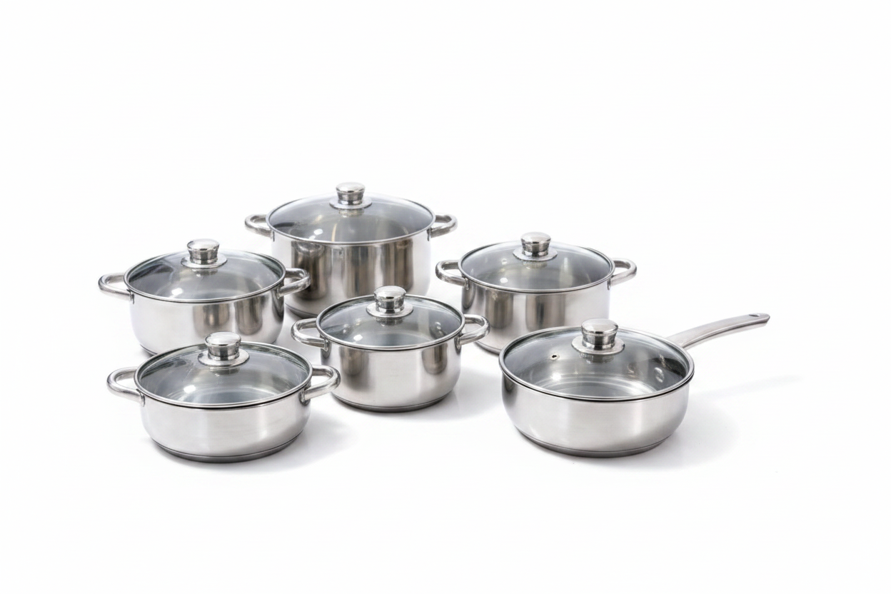 6-Piece Classic Stainless Steel Cookware Set on white background