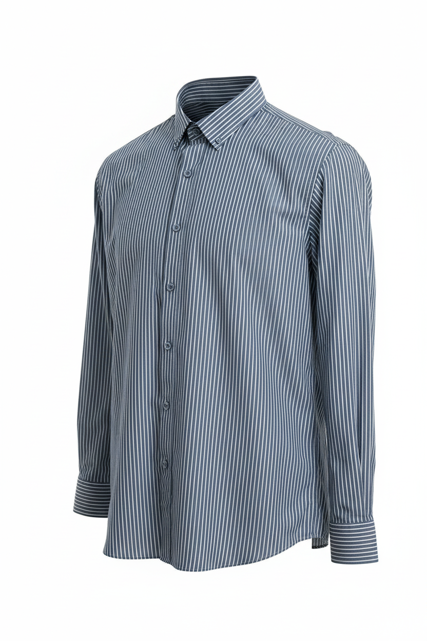 Men's blue striped long sleeve button shirt - ghost mannequin white background