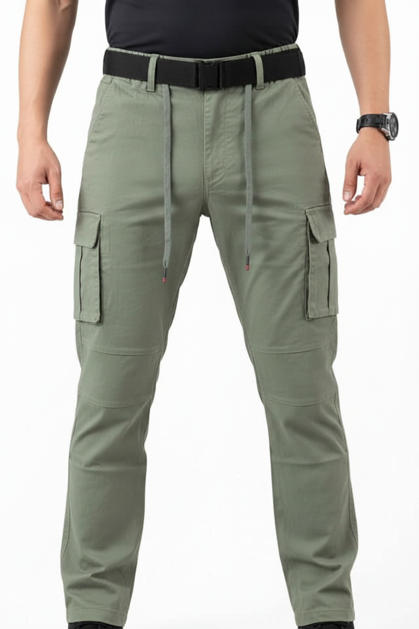 Sage Green Tactical Cargo Pants - On Model