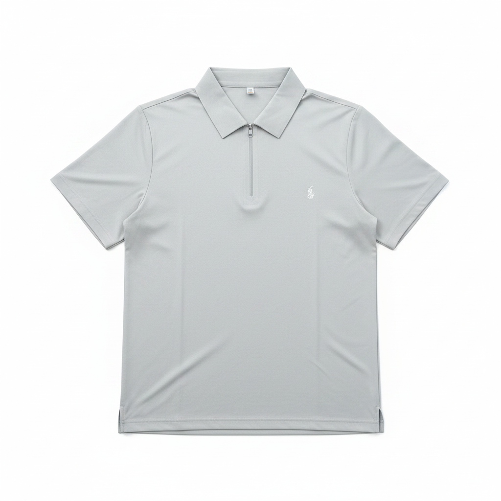 Light Grey Zip Polo - white background