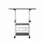 Adjustable dark laptop desk with wheels - front view white background
