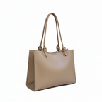 Women's Knot Handle Leather Tote Bag - white background