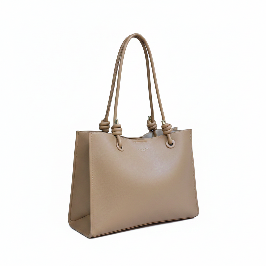 Women's Knot Handle Leather Tote Bag - white background