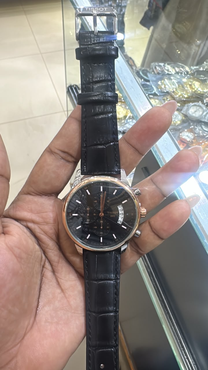 Original photo of black-dial watch with black strap