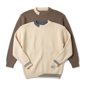 Cream and taupe textured crew-neck knit sweaters on white