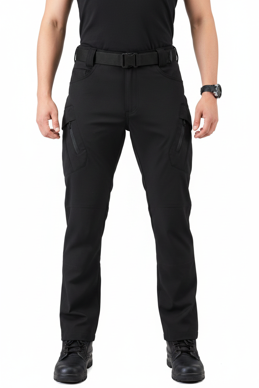 Men's Black Tactical Cargo Pants - Full Length Front