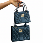 SM Quilted Tote 2-Piece Set Black - White Background
