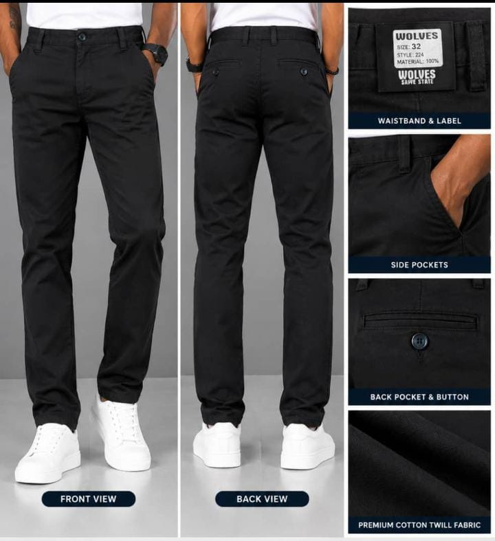 Original black trouser collage showing front, back and detail views