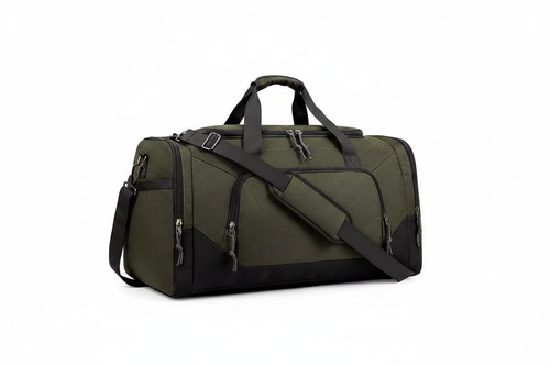 Army Green & Black Duffel Travel Bag - White Background