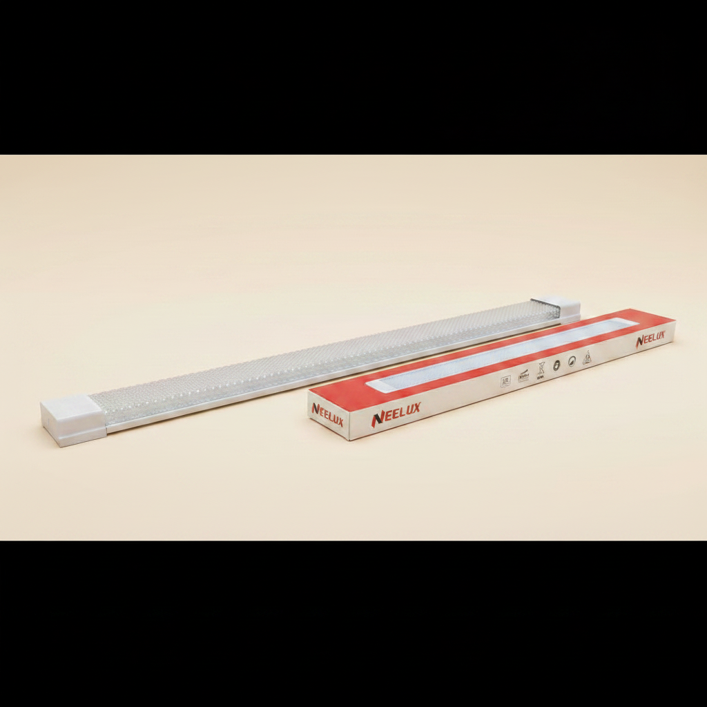Neelux LED batten fixture light with packaging - cream background