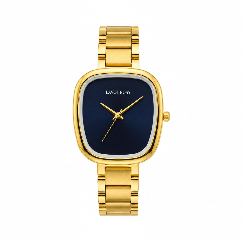 Lavohrosy Square Watch Gold Navy Blue on white background
