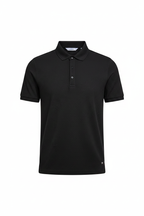 Everyday full length black polo shirt white background