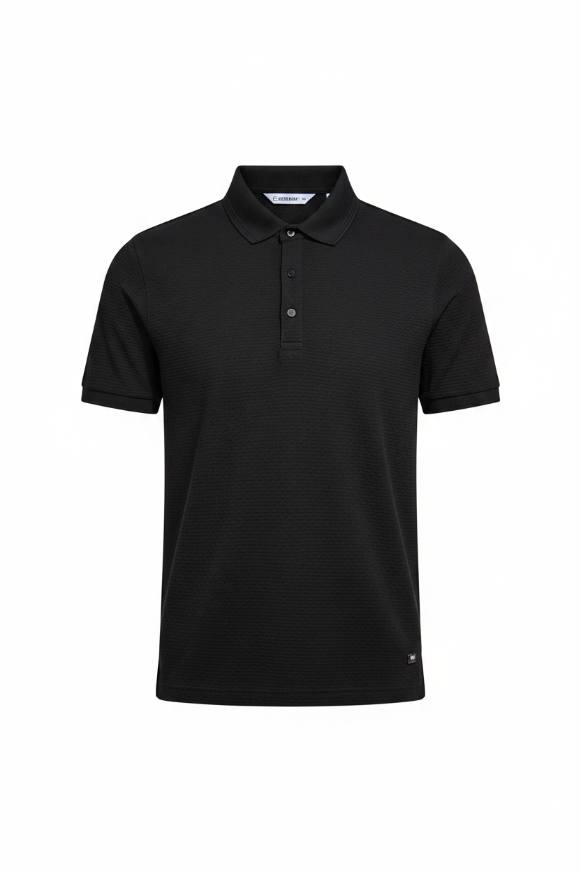 Everyday full length black polo shirt white background