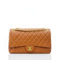 Tan Caramel Double Flap Quilted Bag