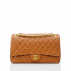 Tan Caramel Double Flap Quilted Bag