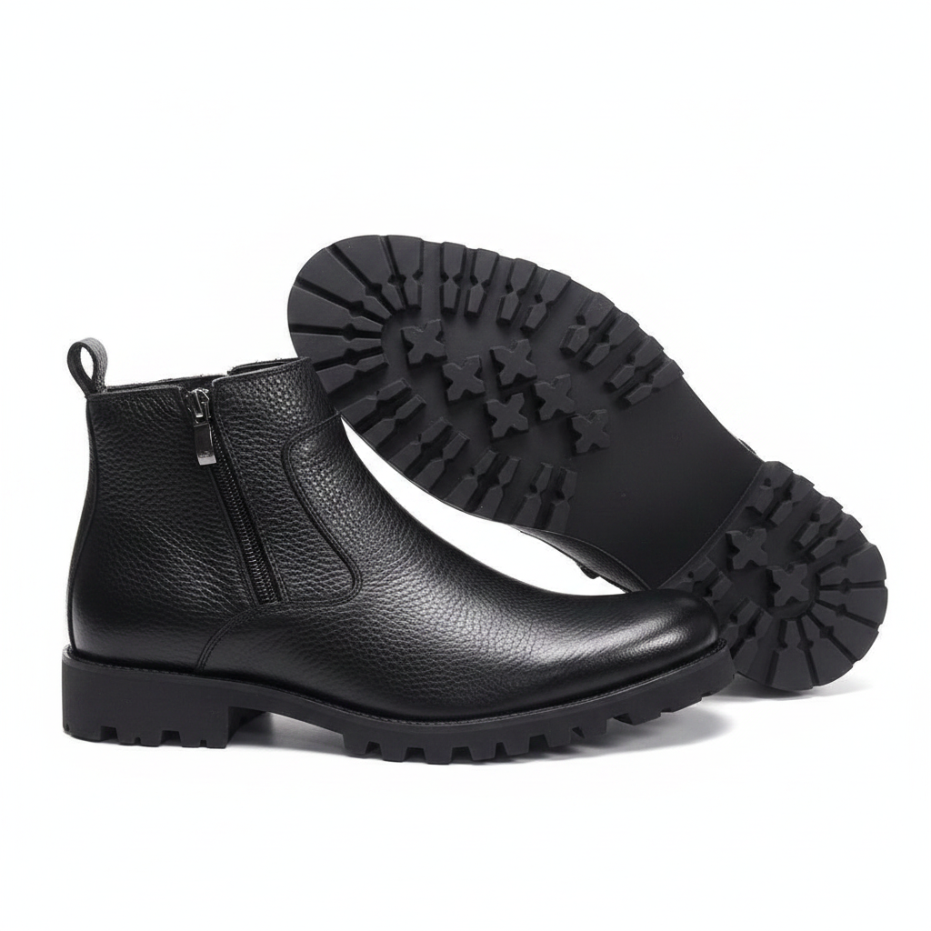 Men's Black Zip Ankle Boots – sole view