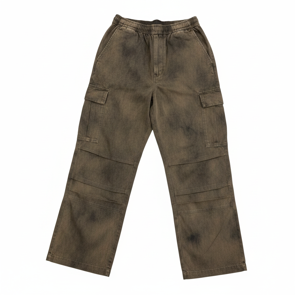 Olive Washed Cargo Pants - White Background