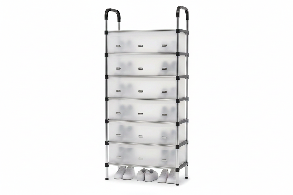 7-Layer Transparent Shoe Rack - white background