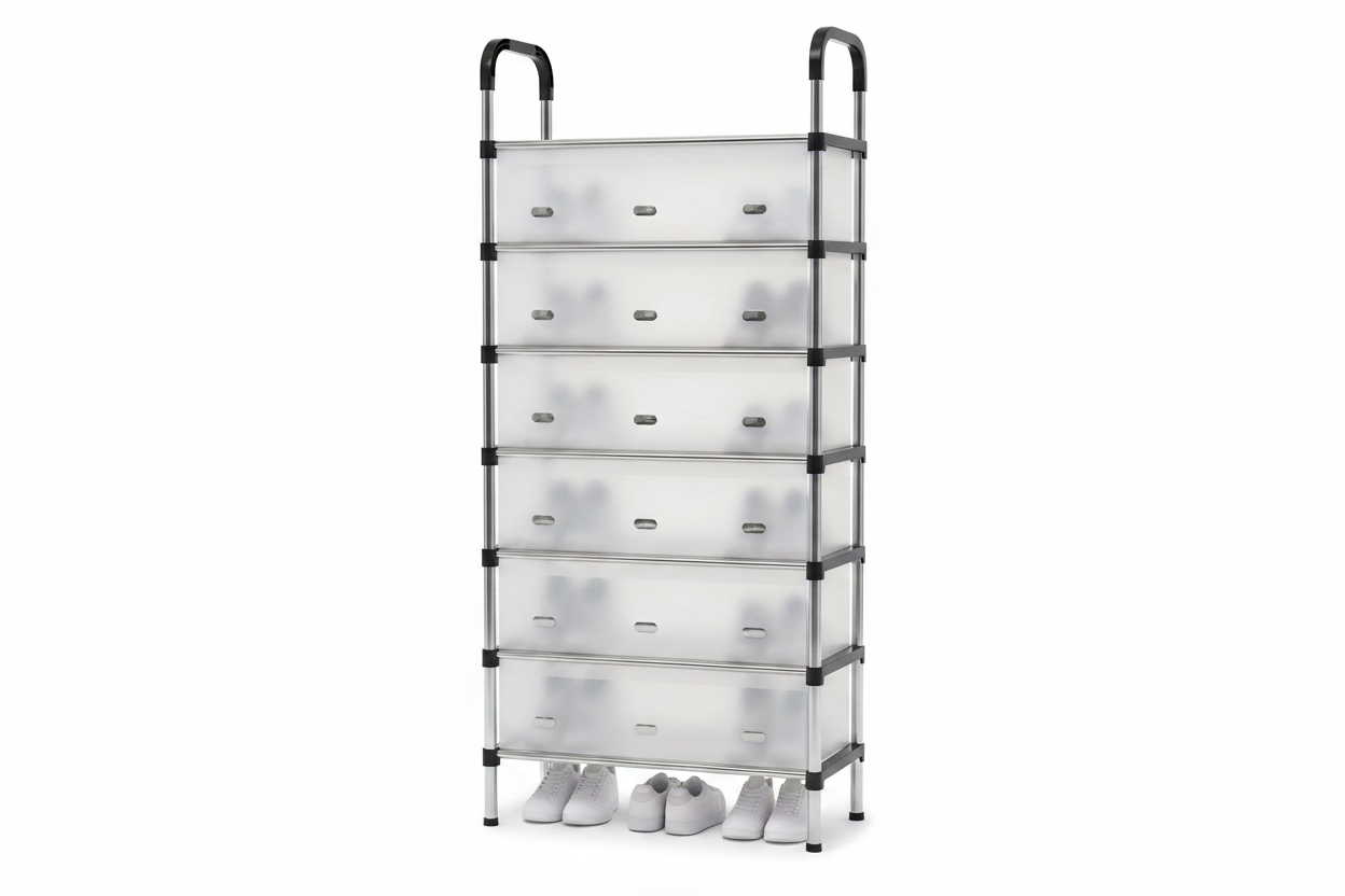 7-Layer Transparent Shoe Rack - white background