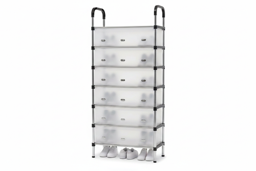 7-Layer Transparent Shoe Rack - white background
