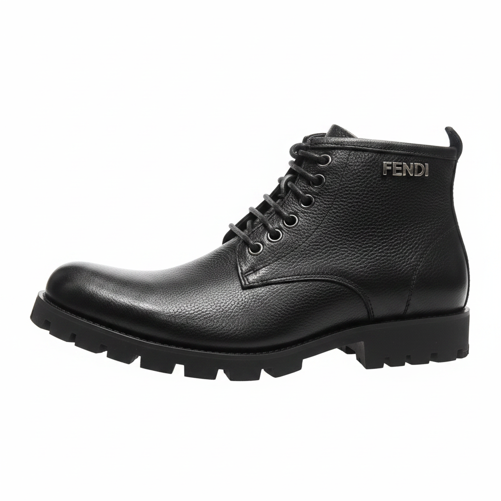 Fendi Men's Pebbled Leather Ankle Boots – white background