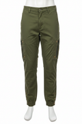 Men's army green cargo pants on mannequin - white background