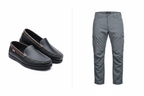 Two-Tone Black & Brown Sebago Loafers and Grey Cargo Pants combo — full length side by side