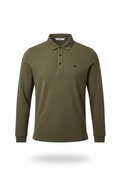 Everyday full length olive polo shirt white background