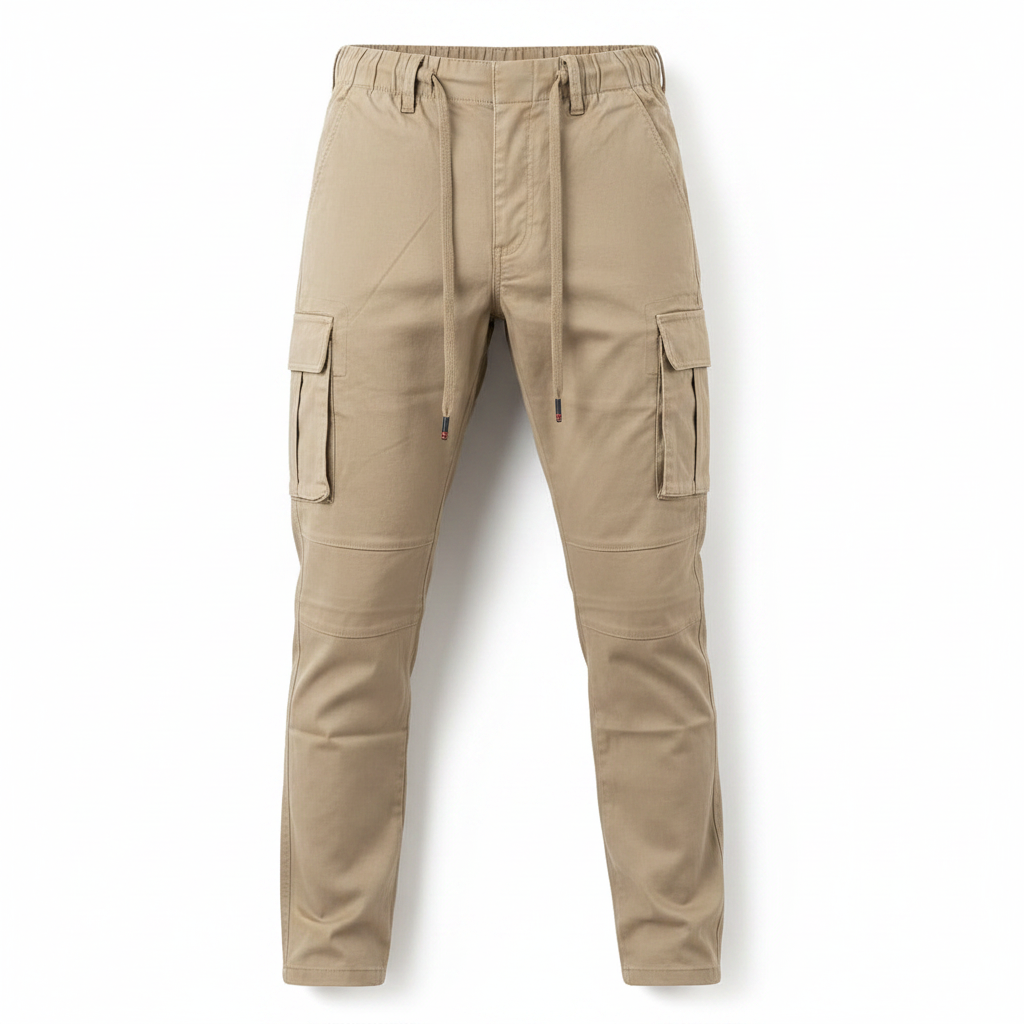 Khaki Beige Tactical Cargo Pants - Flat Lay