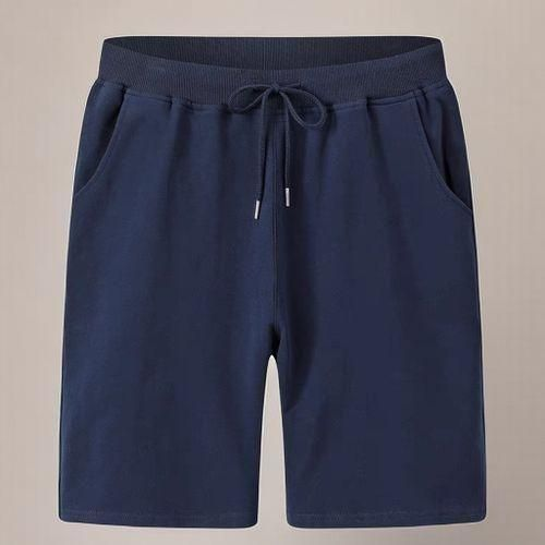 Men's Navy Blue Drawstring Shorts - white background