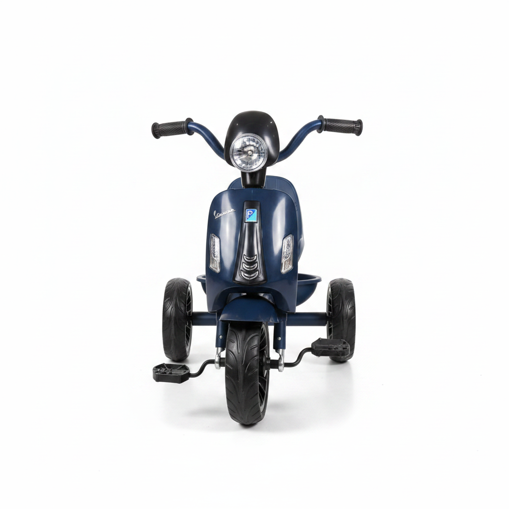 Kids Vespa Scooter Tricycle Navy Blue - Side View White Background
