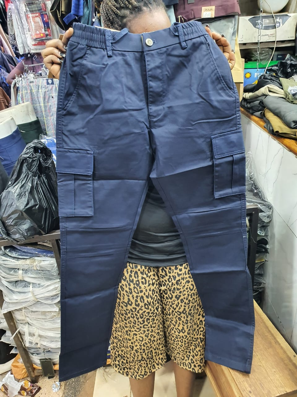 Navy Cargo Pants Elastic Waist - product photo