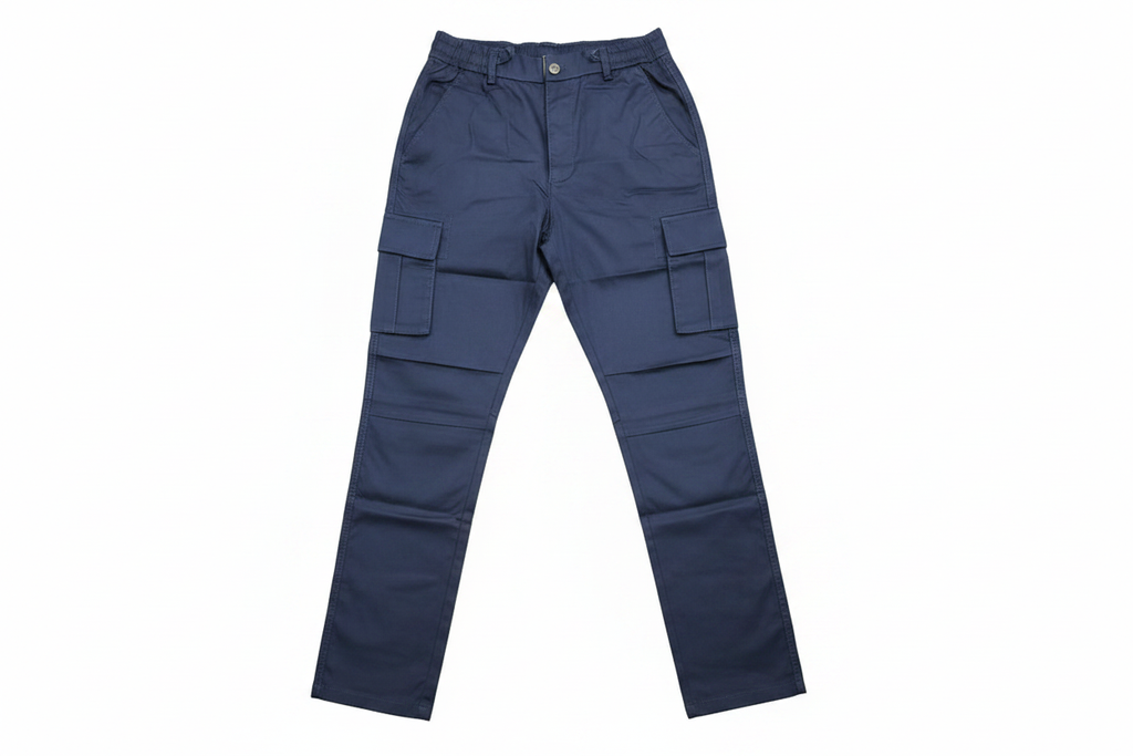 Navy Cargo Pants Elastic Waist - white background