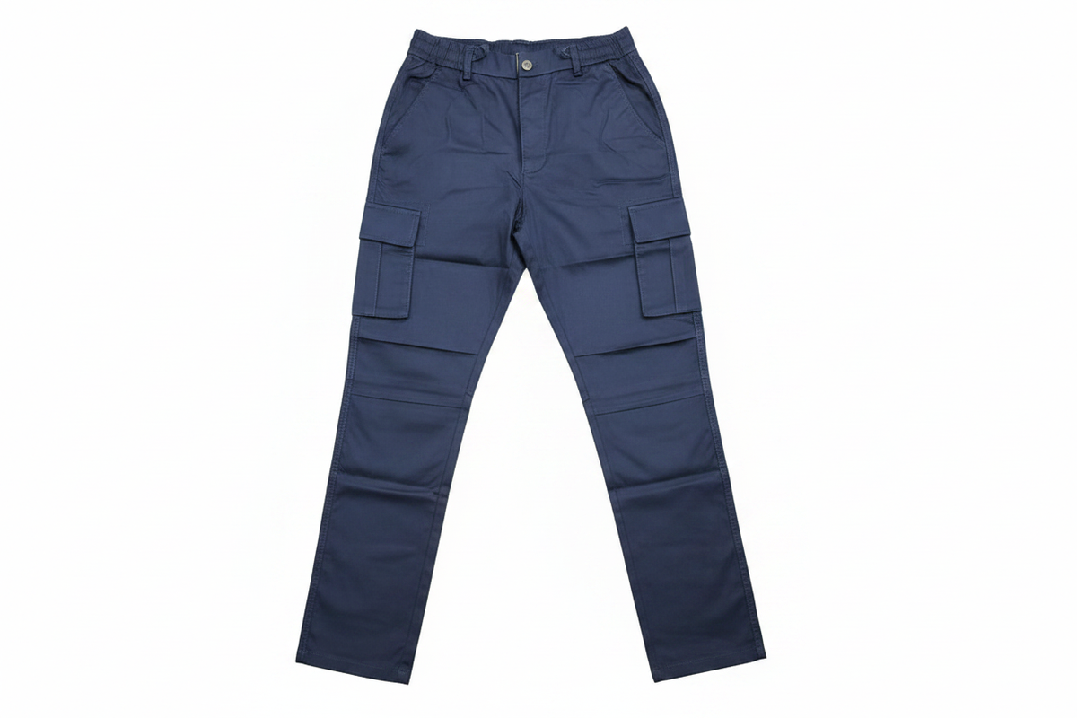 Navy Cargo Pants Elastic Waist - white background
