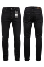 Men's black denim jeans full body white background