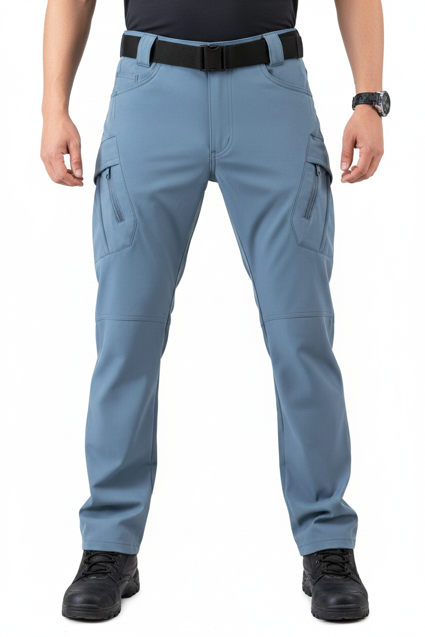Men's Light Blue Tactical Cargo Pants - Full Length Front