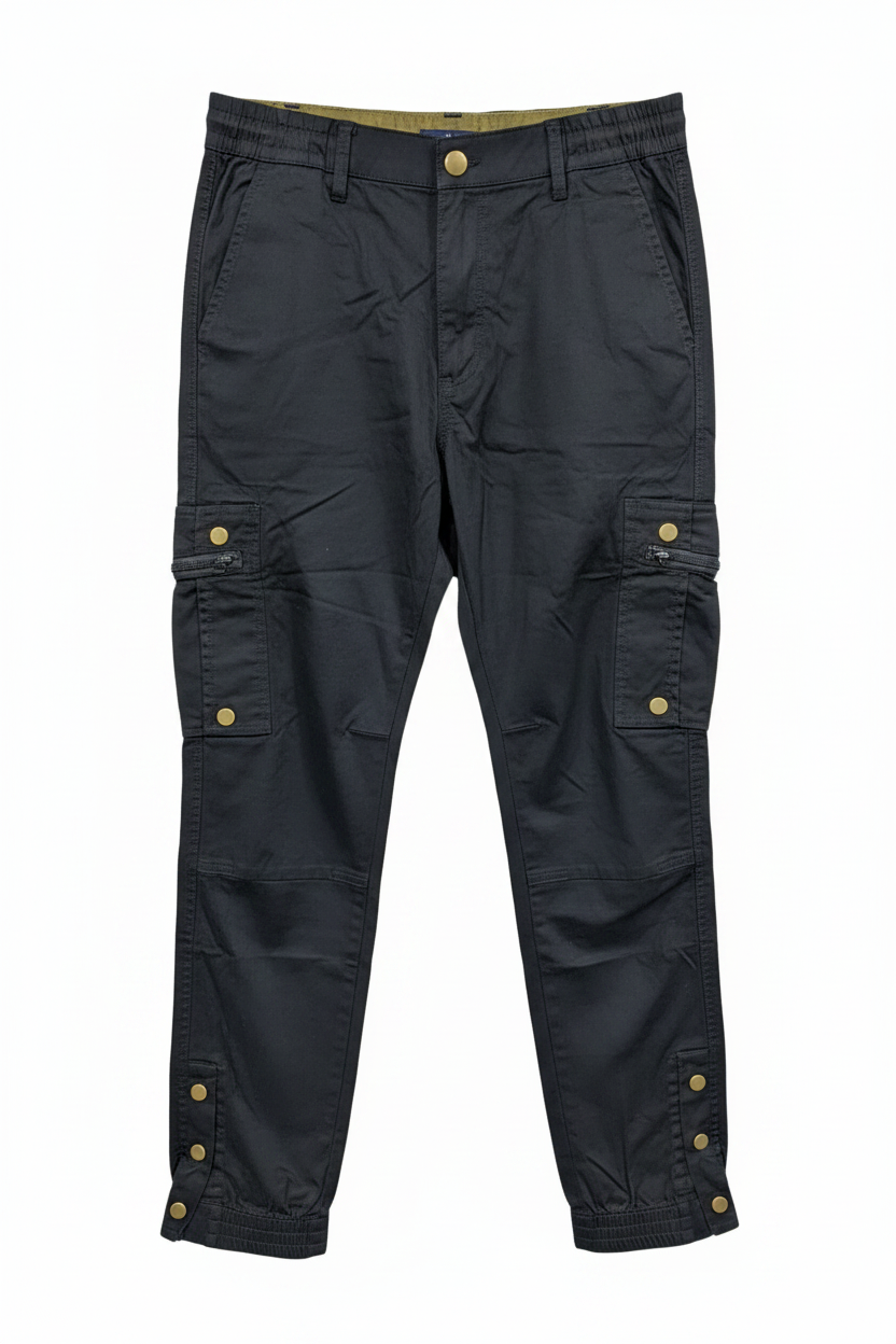 Men's black cargo pants - white background studio shot
