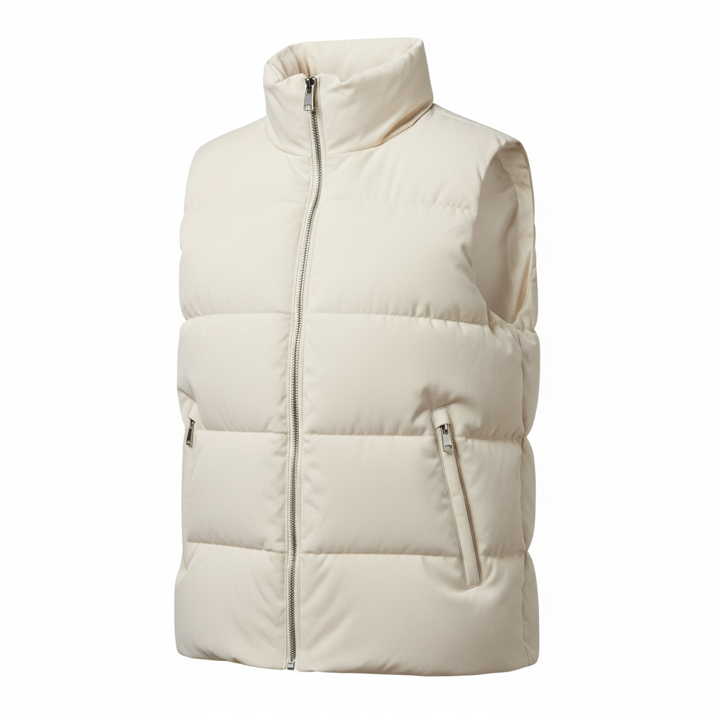 Cream Puffer Vest - White Background