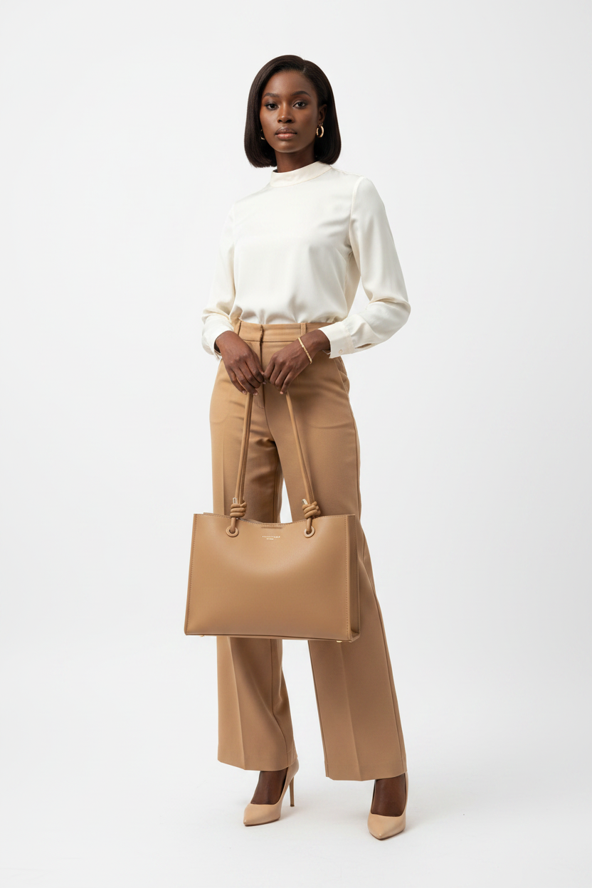 Women's Knot Handle Leather Tote Bag - lifestyle
